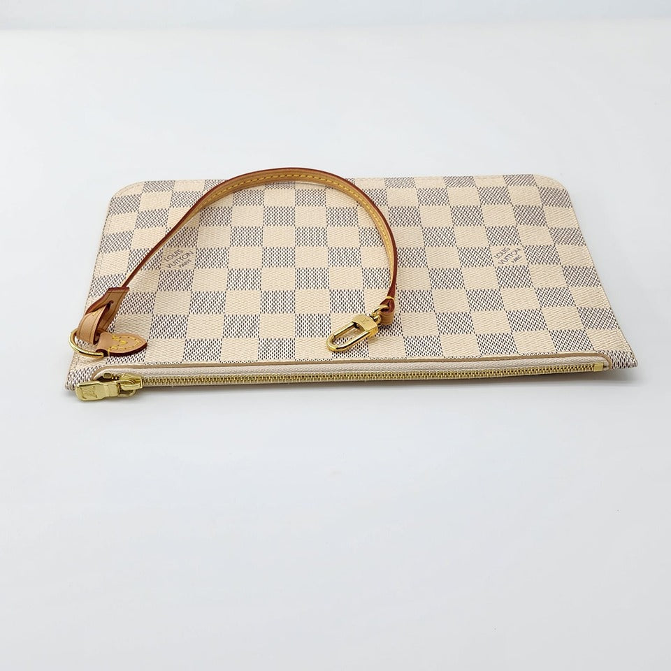 Louis Vuitton Neverfull MM Pochette Damier Azur Canvas Like New Condition