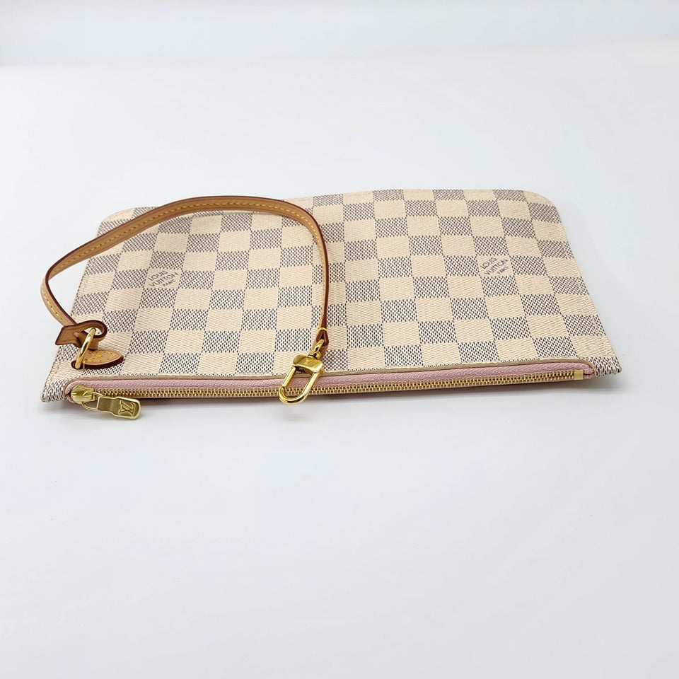 Louis Vuitton Neverfull MM Pochette Damier Azur Canvas Like New Condition