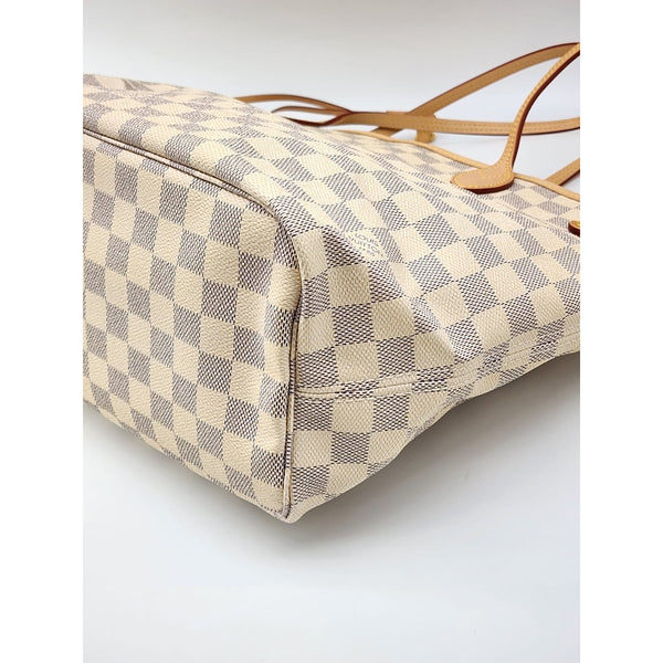 Louis Vuitton Neverfull MM Tote W/Pochette Damier Azur Canvas Like New Condition