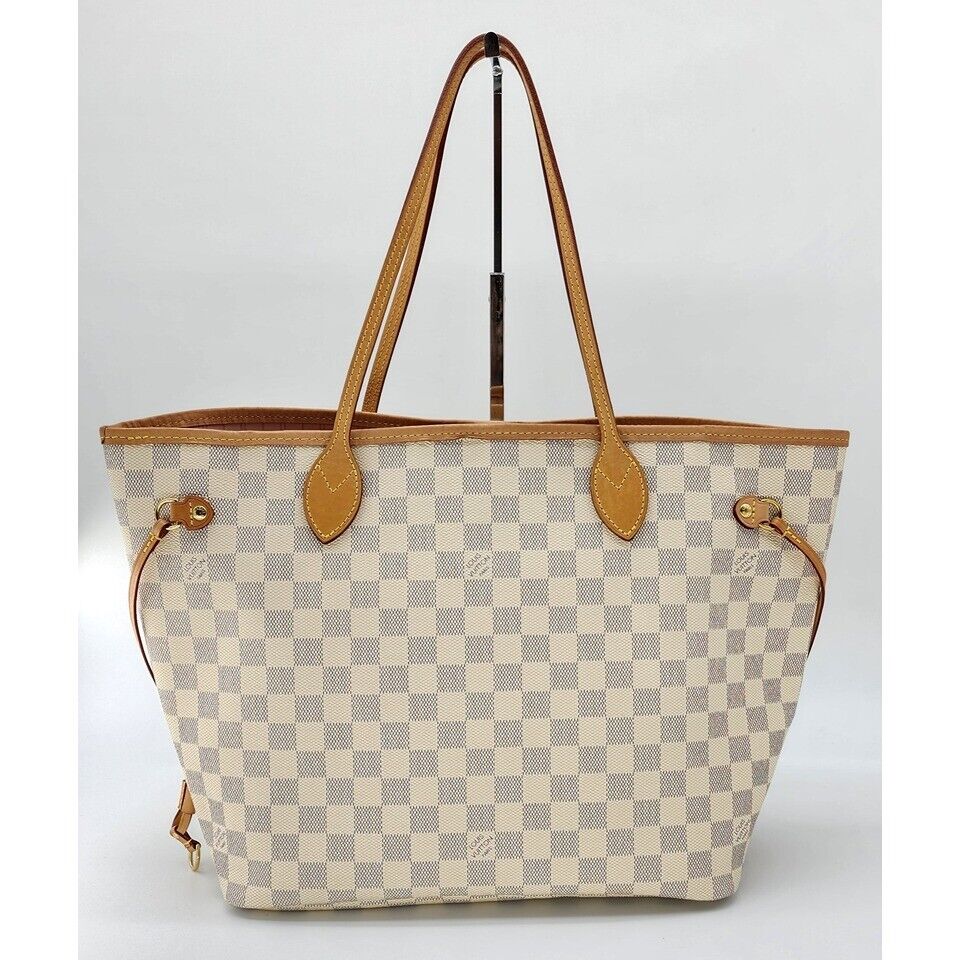 Louis Vuitton Neverfull MM White Damier Azur Canvas Tote In Mint Condition