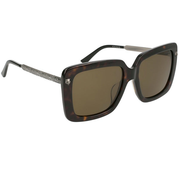 Gucci Oversized Women Sunglasses Havana Silver Brown Lens GG0216SA-002