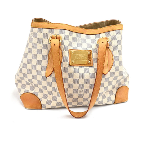 Louis Vuitton Hampstead MM White Azur Damier Canvas Tote Shoulder Bag