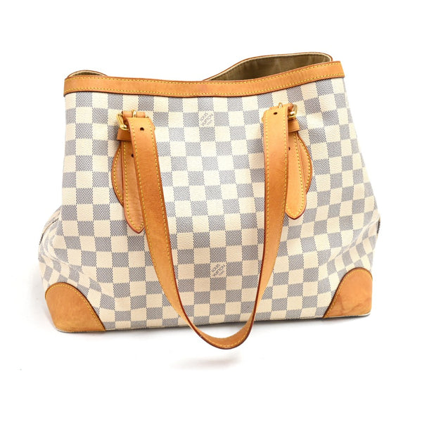 Louis Vuitton Hampstead MM White Azur Damier Canvas Tote Shoulder Bag