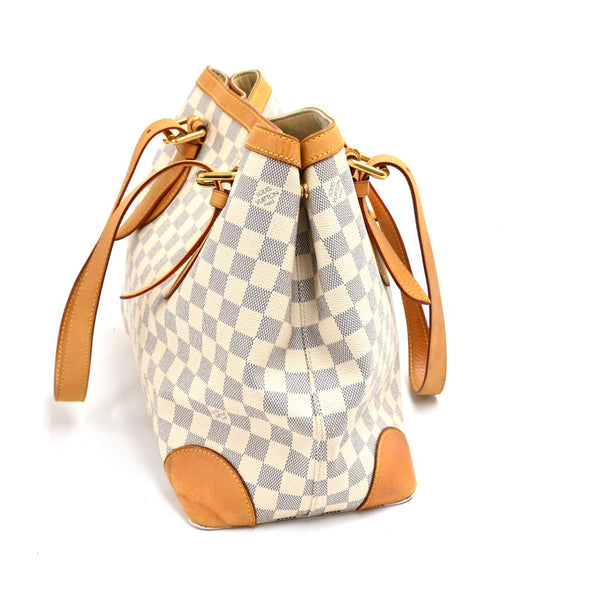 Louis Vuitton Hampstead MM White Azur Damier Canvas Tote Shoulder Bag