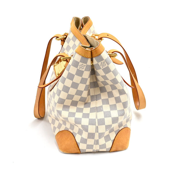 Louis Vuitton Hampstead MM White Azur Damier Canvas Tote Shoulder Bag