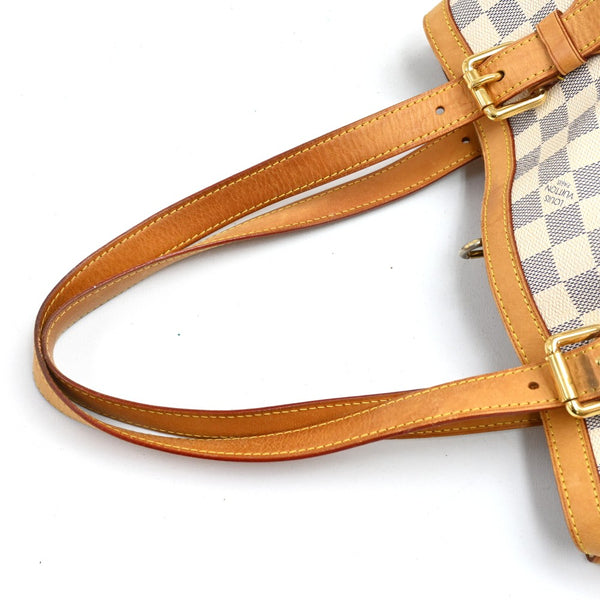 Louis Vuitton Hampstead MM White Azur Damier Canvas Tote Shoulder Bag