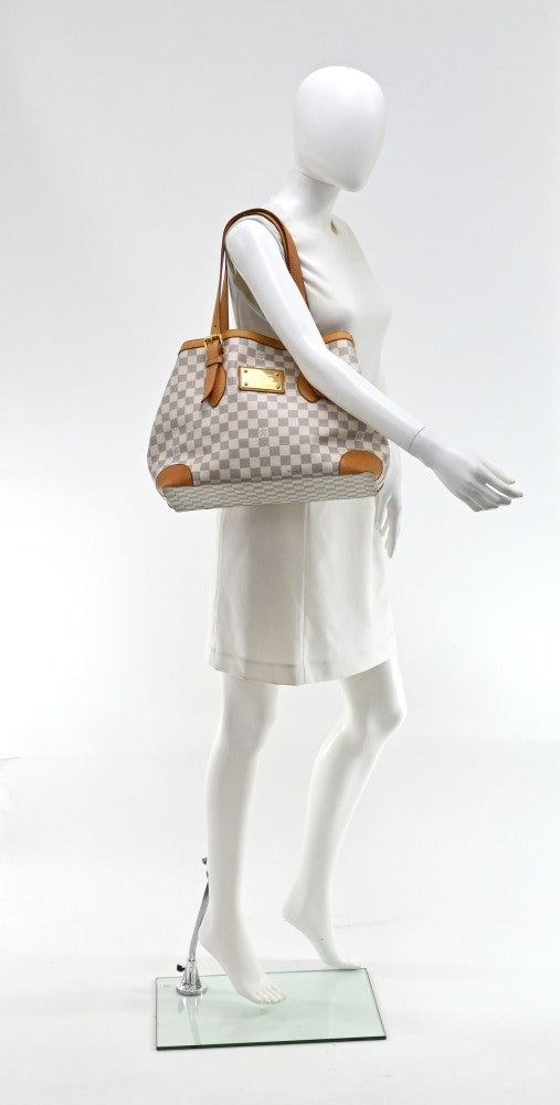 Louis Vuitton Hampstead MM White Azur Damier Canvas Tote Shoulder Bag