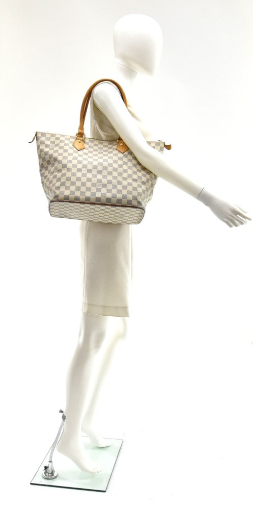Louis Vuitton Saleya MM White Damier Azur Canvas Tote Hand Bag