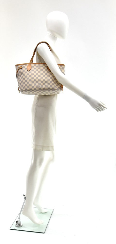 Louis Vuitton Neverfull PM White Damier Azur Canvas Tote Bag