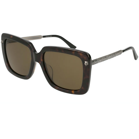 Gucci Sunglasses Havana Silver w/Brown Lens Women GG0216SA-002
