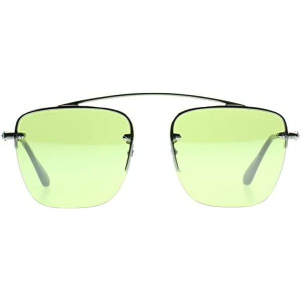 Prada Half Rim Navigator Sunglasses in Gunmetal Light Green PR57OS 5AV1A2 Light Green