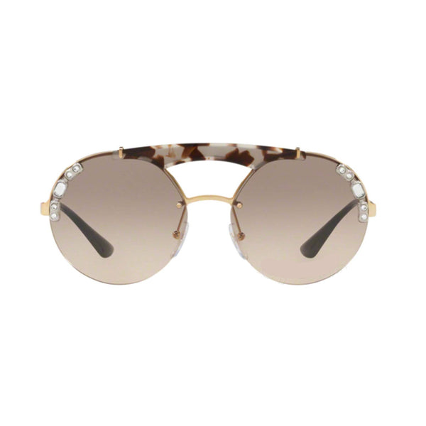 PRADA Light Brown Grad Light Grey Round Sunglasses PR52US C3O3D0