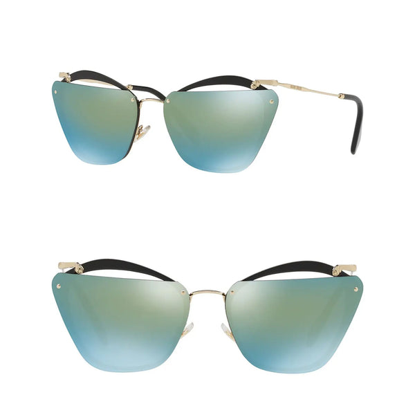 Miu Miu Sunglasses MU54TS 1AB4J2 Black Gold/Green Mirror Women