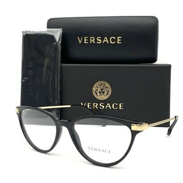 Versace VE3261 GB1 Black Gold Frames Medusa Eyeglasses 54mm Authentic