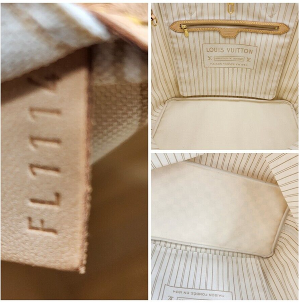 Louis Vuitton Neverfull GM Tote W/Pochette Damier Azur Canvas Like New Condition