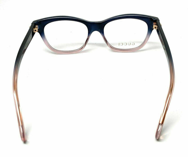 Gucci Women Rectangular Eyeglasses Dark Blue/Peach Frame w/Demo Lens GG0372O 004