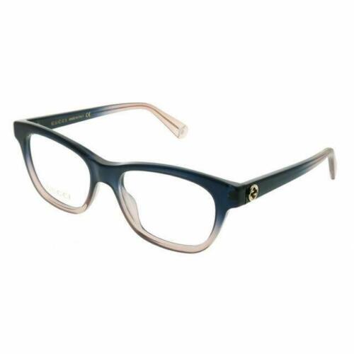 Gucci Women Rectangular Eyeglasses Dark Blue/Peach Frame w/Demo Lens GG0372O 004