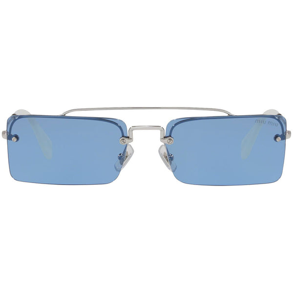 Miu Miu Rectangular Women's Sunglasses Light Blue Lens MU59TS 1BC2J1