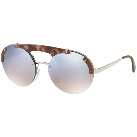 Prada Women's Sunglasses Round Style Silver Pink Havana Brown w/ Light Blue Silver Gradient/Mirrored Lens  PR52US-C135R0