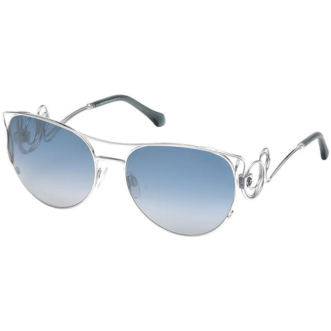 Roberto Cavalli Carmignano Women's Sunglasses Shiny Rhodium w/Blue Mirrored Lens Men RC1026/S 18X