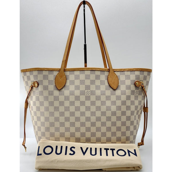 Louis Vuitton Neverfull MM Tote W/Pochette Damier Azur Canvas Like New Condition