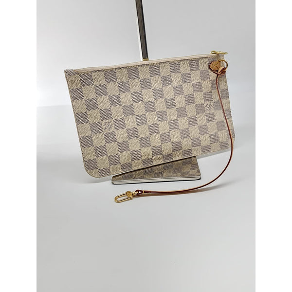 Louis Vuitton Neverfull MM Tote W/Pochette Damier Azur Canvas Like New Condition