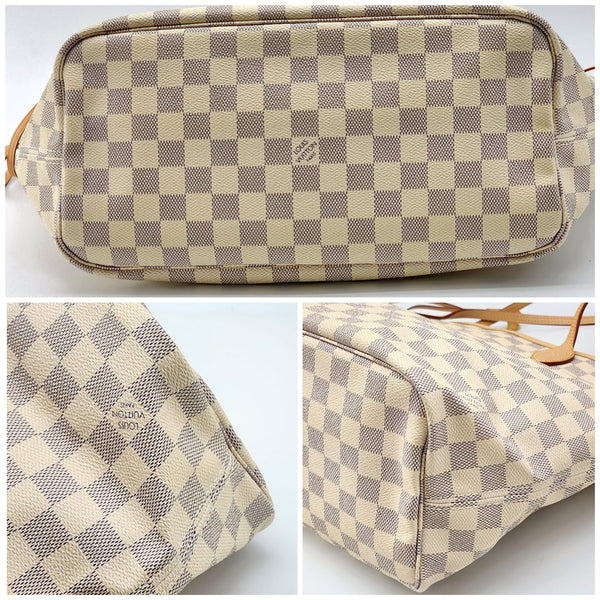 Louis Vuitton Neverfull MM Tote W/Pochette Damier Azur Canvas Like New Condition