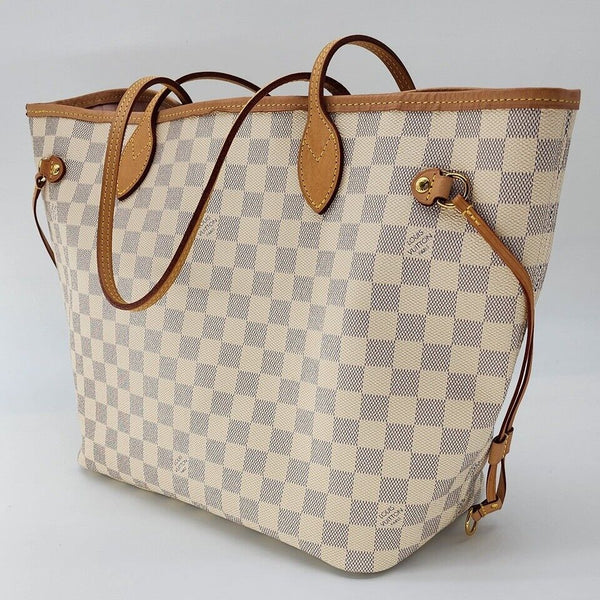 Louis Vuitton Neverfull MM White Damier Azur Canvas Tote In Mint Condition