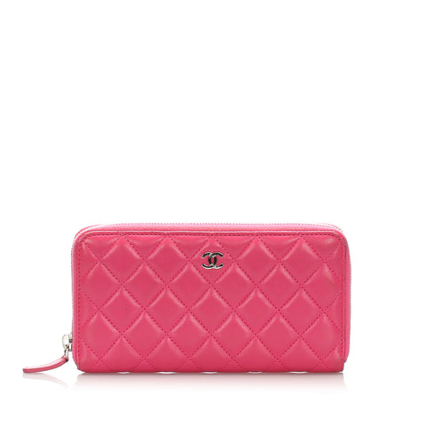 Chanel CC Timeless Zip Around Lambskin Leather Long Wallet