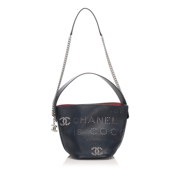 Chanel Eyelets Logo Leather Bucket Bag