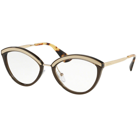 Prada Cat Eye Eyeglasses Women's Sand Pale Gold / Dark Brown w/Demo Lens PR14UV KJM1O1
