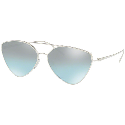Prada Aviator Women's Sunglasses Silver Frame w/Blue Mirrored Lens PR51US 1BC096