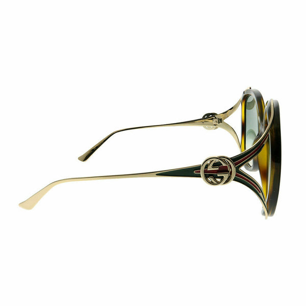 Gucci GG 0226S 003 Havana Plastic Round Sunglasses Green Gradient Lens
