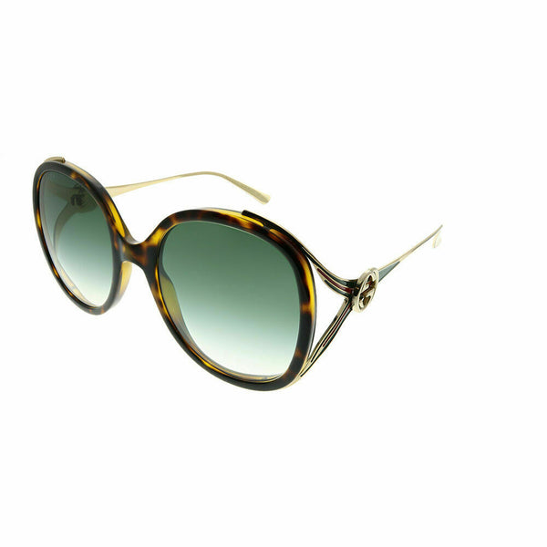Gucci GG 0226S 003 Havana Plastic Round Sunglasses Green Gradient Lens