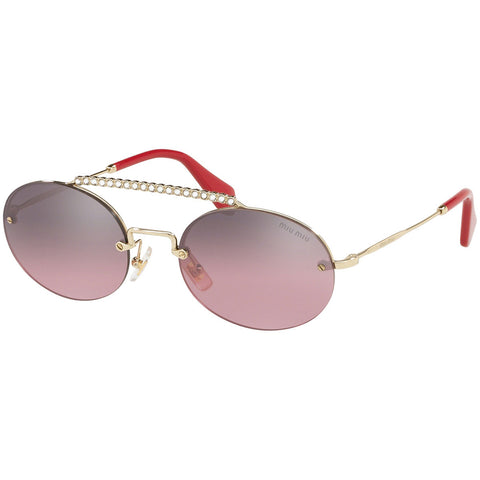 Miu Miu Oval Sunglasses Pale Gold w/Pink Silver Mirrored Gradient Lens Women MU60TS ZVN095