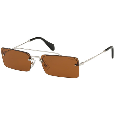 Miu Miu Rectangular Women's Sunglasses Silver Frame w/Brown Lens MU59TS 1BC2Z1